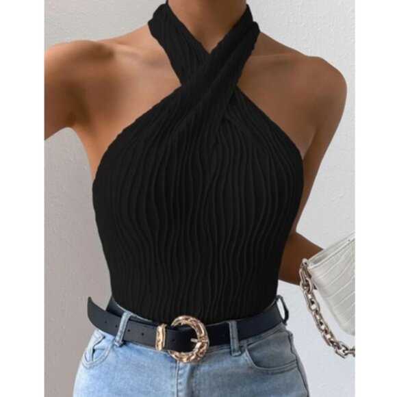 Boho white crisscross front halter top - Picture 5 of 15